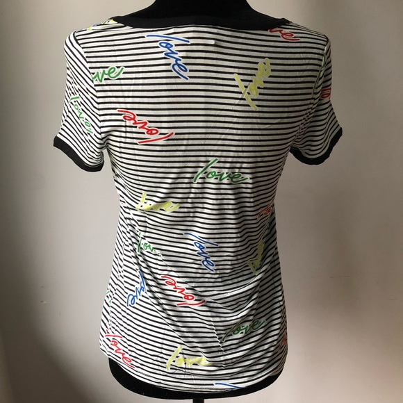 NEW Modcloth Black and White Love Print Stripe Tshirt Size XS - Picture 3 of 7